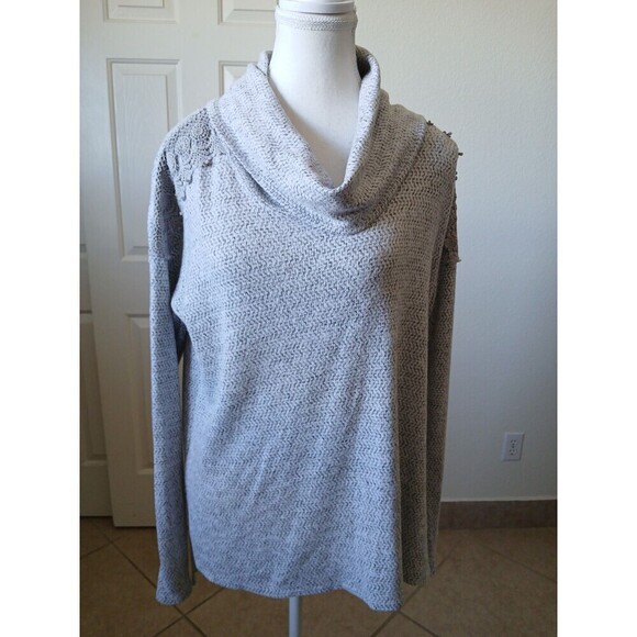 Knox Rose Knit Sweater Top Womens S Heather Gray Embroidered Hi Low Long‎ Sleeve - Picture 1 of 15